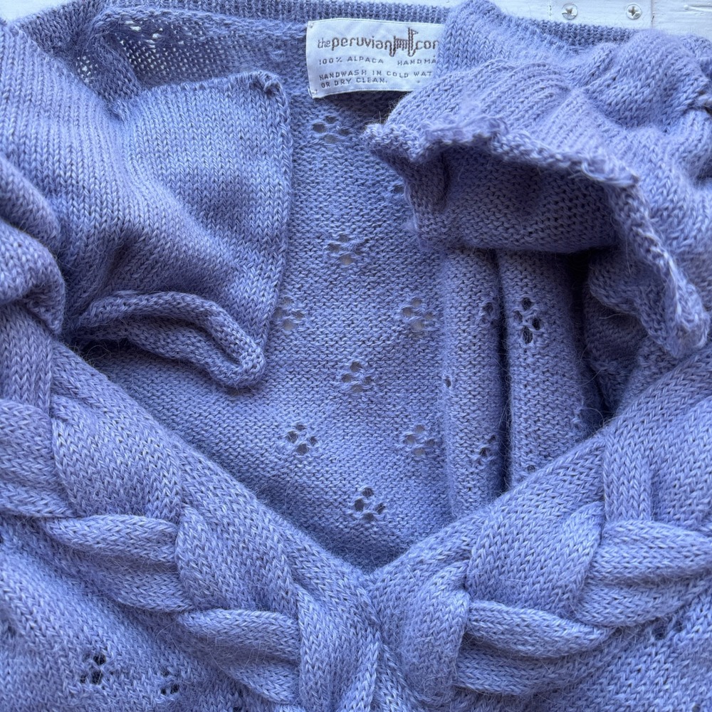 Peruvian Connection 100% Alpaca Womens M Purple Surplice Braided Knit Sweater - Picture 12 of 12